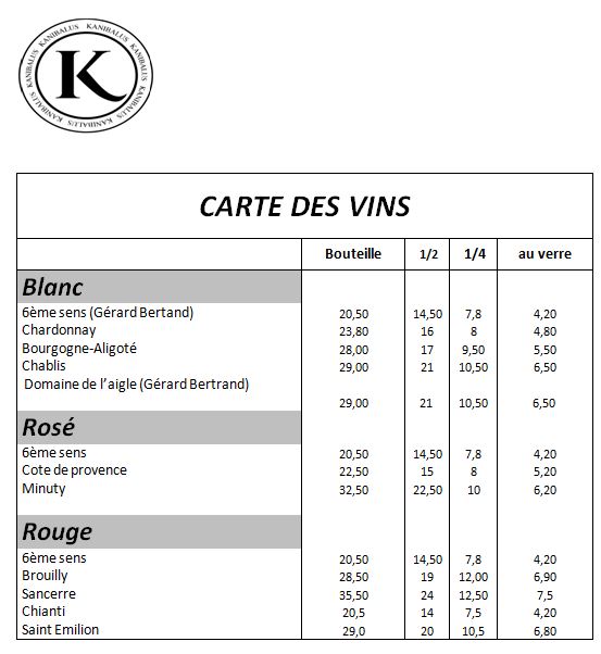 Cartes des Vins