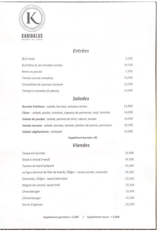 Menu- restaurant Kanibalus